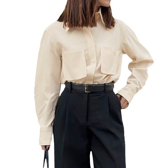 Apricot Lapel Temperament Design Commuter Women's Shirt New Spring Fashion Top Women