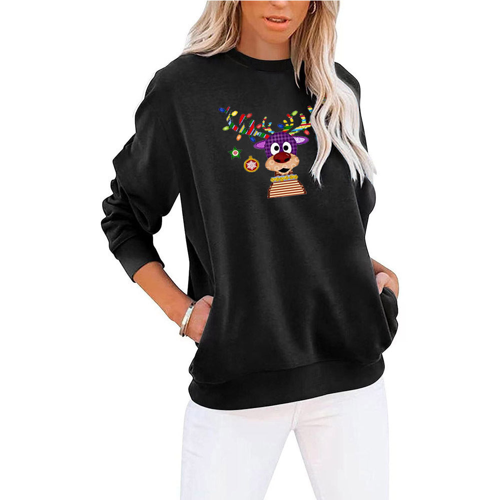 Autumn And Winter New Christmas Printed Hoodie Long-Sleeved Round Neck Hoodie