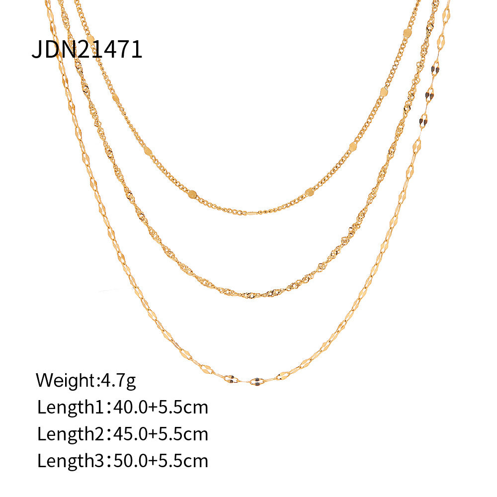 5pcs Necklace Plated 18K Gold Triple Layer Necklace Fashion All-Match Women's Titanium Steel Non-Fade Necklace Jewelry