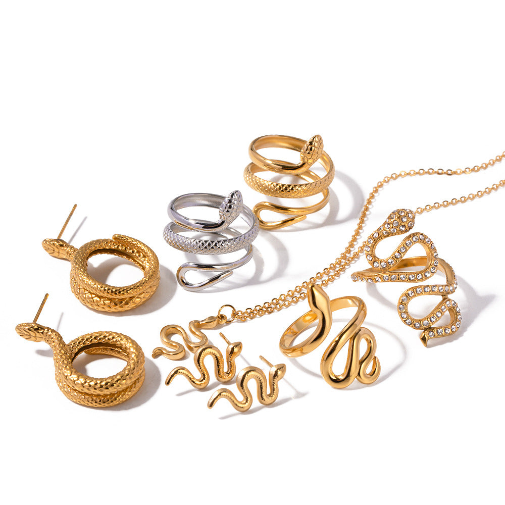 5pcs Combination 18K Gold Plated Stainless Steel Snake-Shaped Earrings Does Not Fade Jewelry