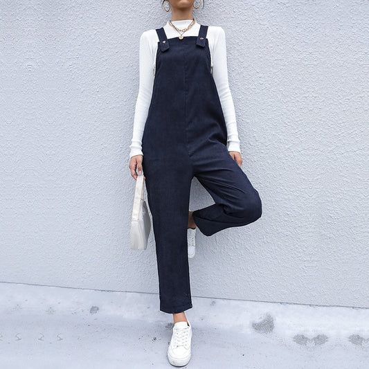 Autumn New  Clothing Warm Corduroy Pants Loose Solid Color Overalls