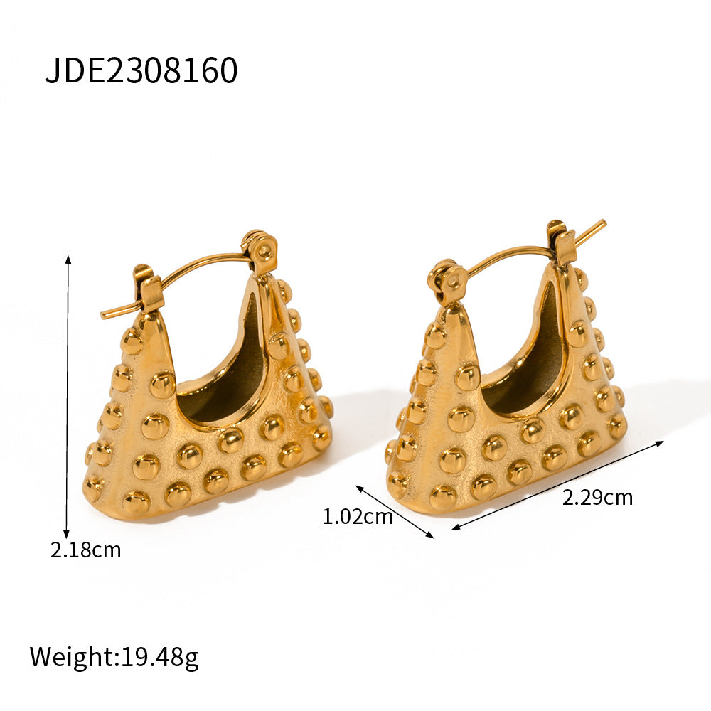 5pcs New 18K Gold Plated Stainless Steel 18K Gold Stainless Steel Highlight Polka Dot Handbag Earrings For Women