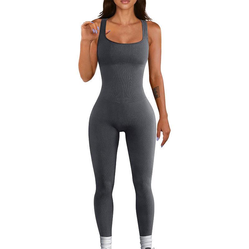 Autumn And Winter Threaded Yoga Women's Jumpsuit Seamless Quick Drying High Elastic Sports Bodybuilding Vest Jumpsuit