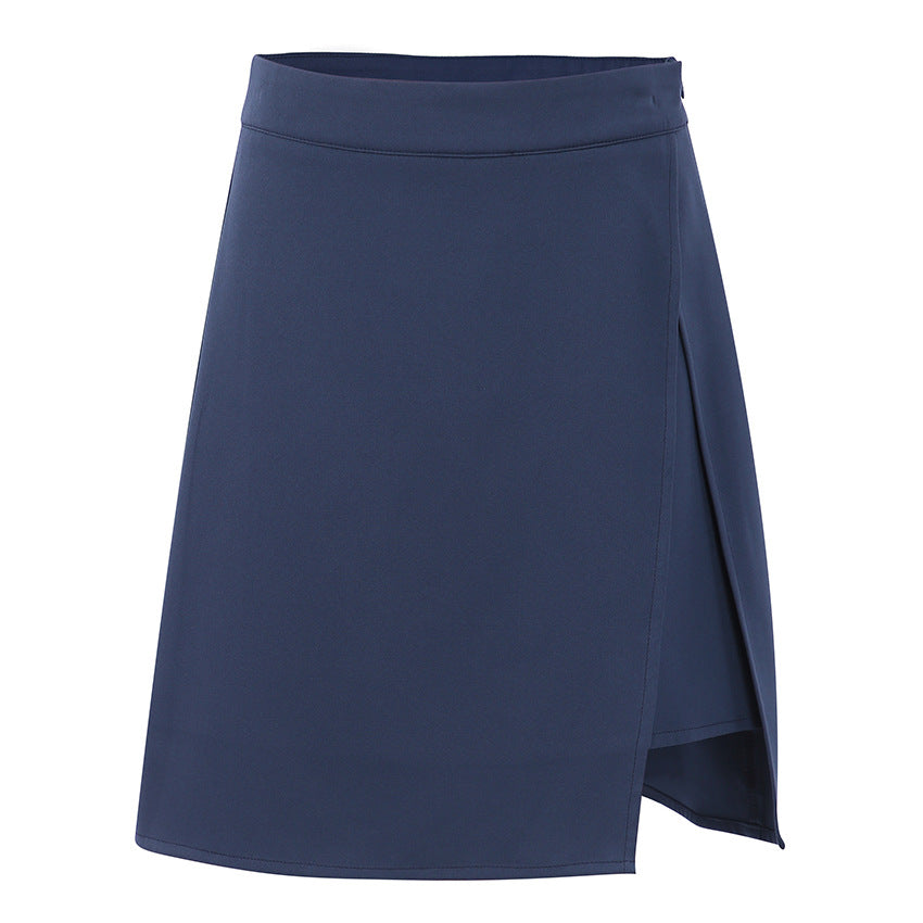 Autumn And Winter New Commuter Split Half Skirt Fake Two High-Waisted A-Line Skirt Blue Skirt Women