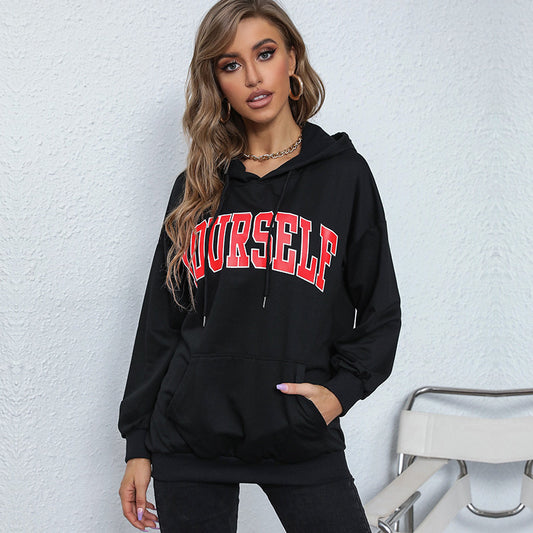 Autumn New Women's College Style Hooded Letter Hoodie Hoodie