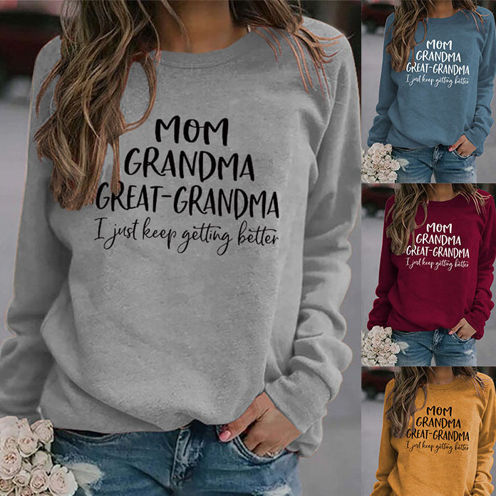 Fashion Base Long Sleeve T-Shirt Mom Grandma Great Letters Fall/Winter Plus Size Ebay Hoodie