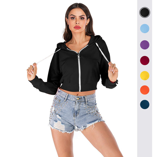 Early Autumn Top Long-Sleeved Hoodie Short Zipper Coat Fashion Casual Cardigan