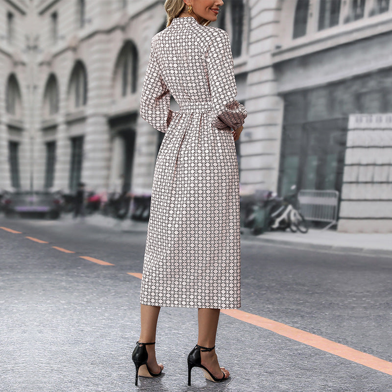 Clothing New Autumn New Women Long-Sleeved Printed Dress