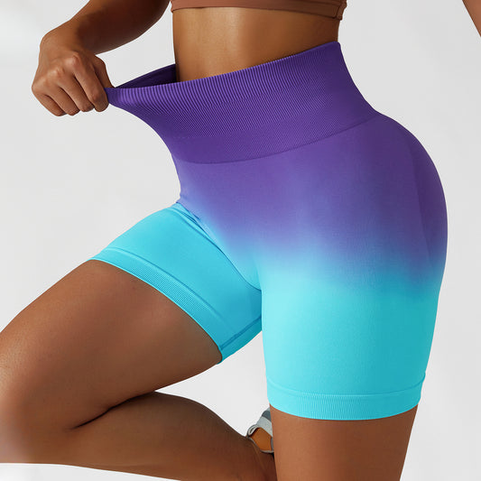 Gradient Seamless Yoga Shorts Breathable Tight Sports Shorts Women's High-Waisted Stretch Hip Lift Fitness Pants