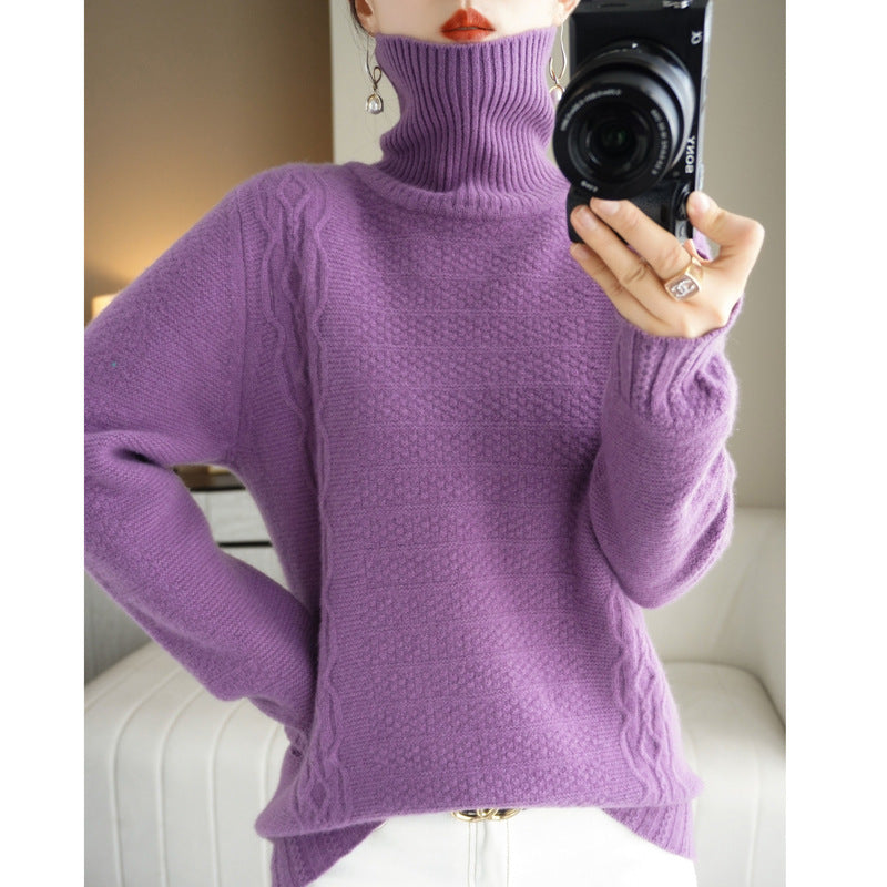 Autumn And Winter Turtleneck 100 Woolen Sweater Autumn And Winter New Thick Turtleneck Loose Solid Color Pullover Base Sweater