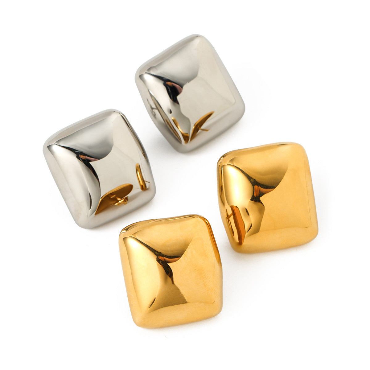 5pcs Geometry 18K Gold Stainless Steel Round Corner Rectangular Earrings Simple Earrings Cool Style Square Set