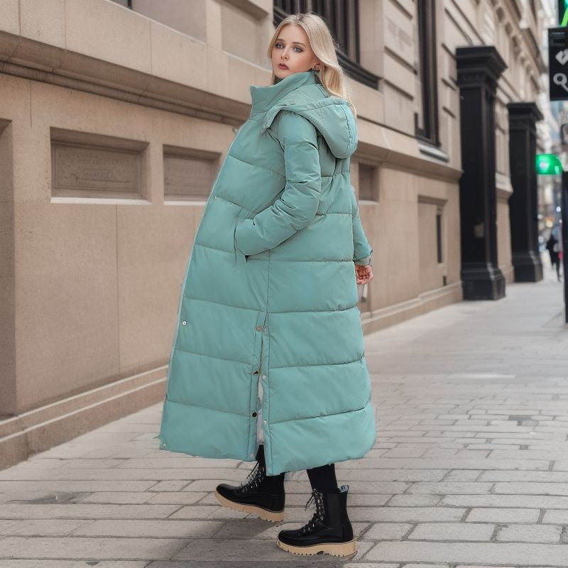 Over The Knee Long Padded Coat Women's Winter New Korean Version Of Fashion Slim-Fit Down Cotton Hooded Thick Padded Coat