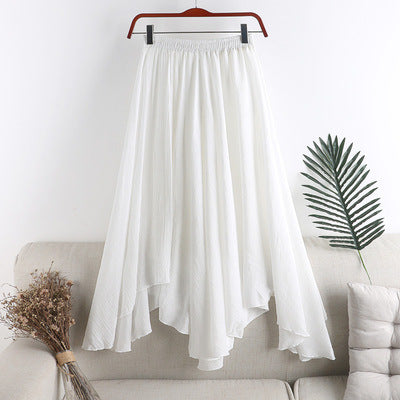 Women Spring And Summer New Medium Long Solid Color Everything Elastic Waist Irregular Pleated Large Swing Fishtail Skirt