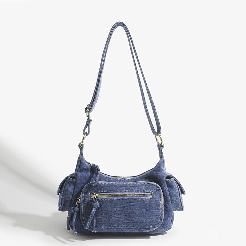 Denim New All-In-One Shoulder Bag Retro Blue Denim Multi-Pocket Crossbody Bag Bag Female Jeans Guangzhou Bag