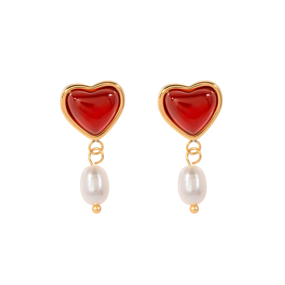 5pcs New 18K Gold Stainless Steel Inlaid With Love Red Horse Nao Earrings Personality Accessories For Women