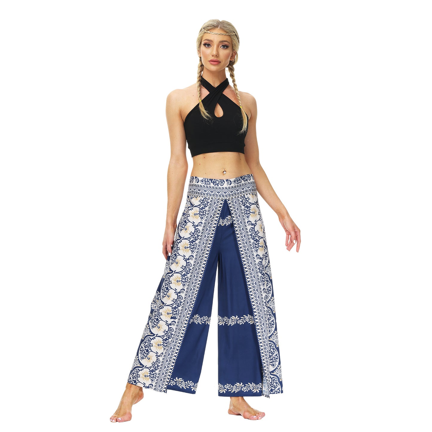 Digital Print Split Slacks Slacks Slacks Sports Yoga Pants Women's High-Waisted Wide-Leg Pants