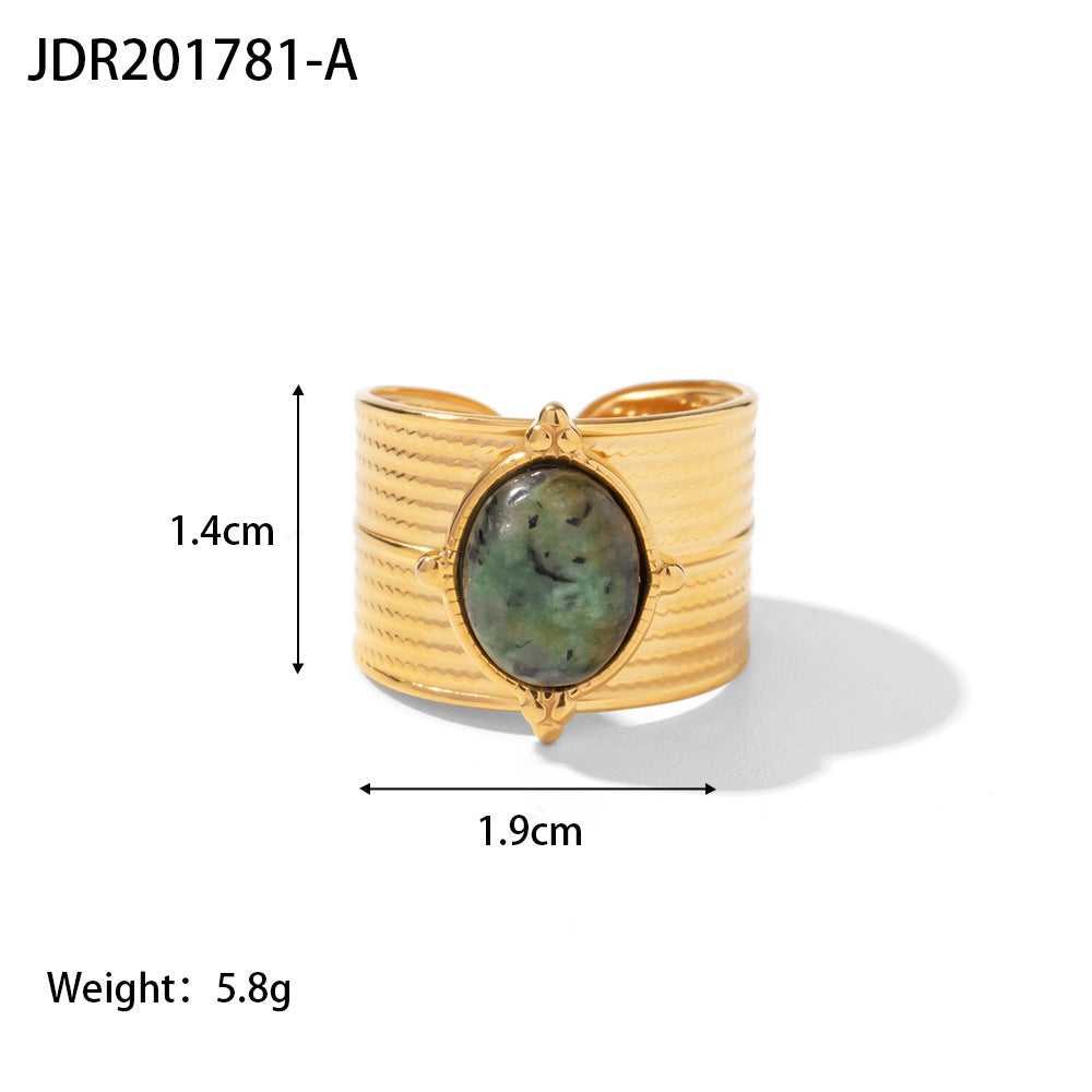 5pcs Vintage Stainless Steel Ring 18K Gold Plated Ring Set With Malachite Jewelry Accessories