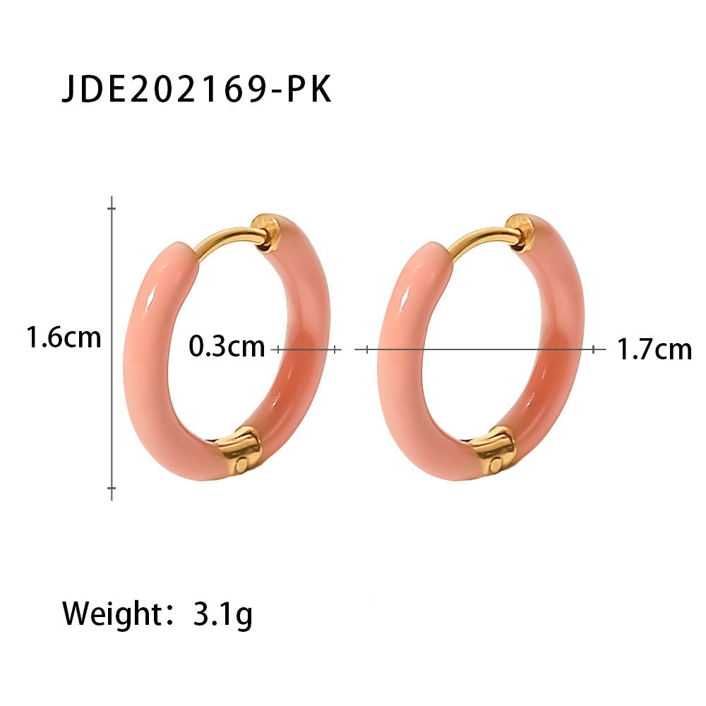 5pcs Summer New Women's Fashion Earrings Stainless Steel Light/Light Orange/Light Green Dripping Jelly Colored Ring Earrings