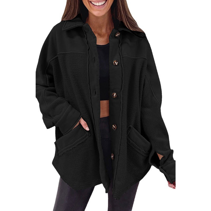 Autumn New Solid Color Long Sleeve Coat Women Loose Casual Style Button Pocket Jacket Women