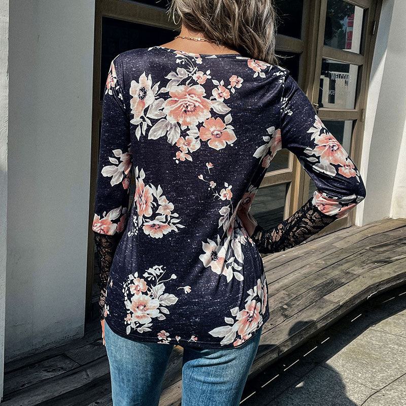 New Fashion Top Pullover Round Neck Long Sleeve Printed Loose Women's T-Shirt