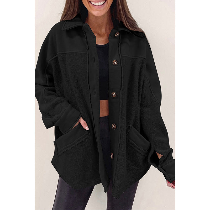 Autumn New Solid Color Long Sleeve Coat Women Loose Casual Style Button Pocket Jacket Women