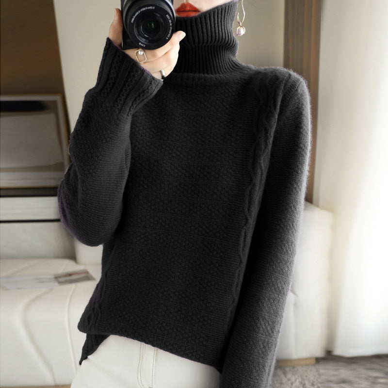 Autumn And Winter Turtleneck 100 Woolen Sweater Autumn And Winter New Thick Turtleneck Loose Solid Color Pullover Base Sweater