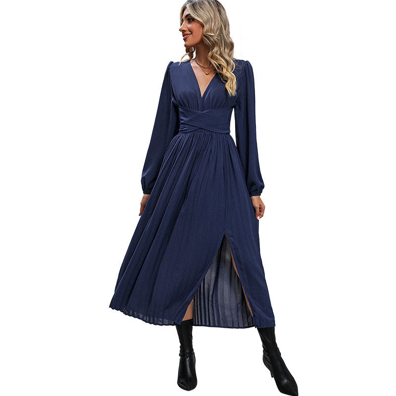 New Autumn Women's New Long Sleeve Solid Color Dress In Long Style