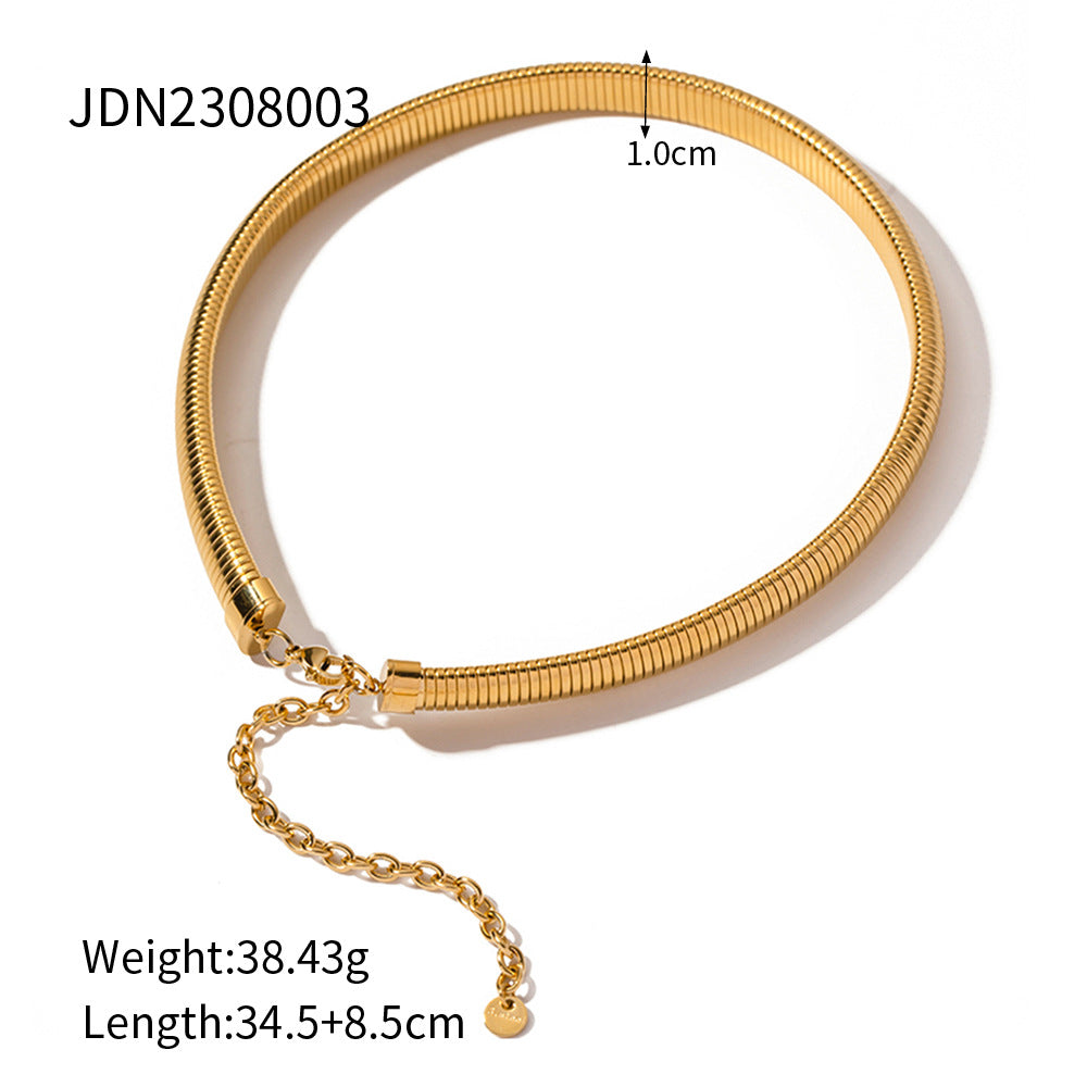 5pcs Light Luxury Titanium Steel Single Layer Elastic Snake Chain Bracelet Collar Elastic Wide Bracelet Necklace