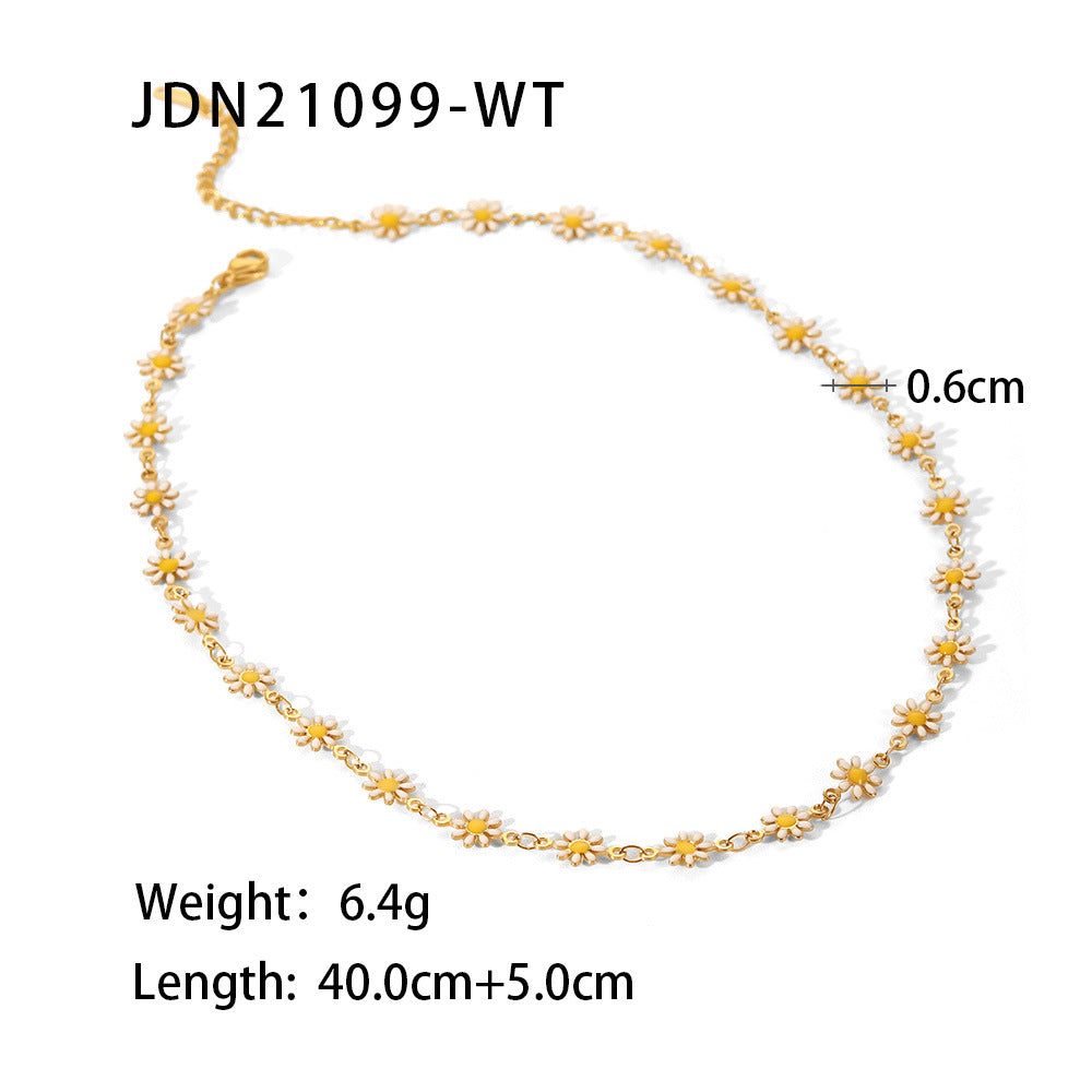 5pcs New Titanium Steel Jewelry Necklace Bracelet 18K Gold White/Color Small Daisy Chain Necklace Bracelet