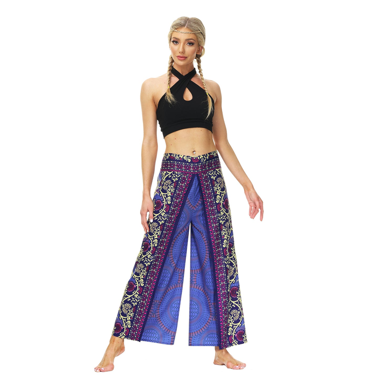 Digital Print Split Slacks Slacks Slacks Sports Yoga Pants Women's High-Waisted Wide-Leg Pants