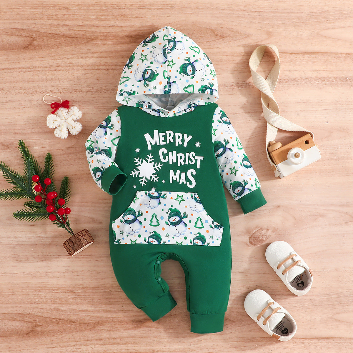 New Fashion Baby Hooded Long Legs Clothing Spring And Autumn Children Christmas Holiday Christmas Printing