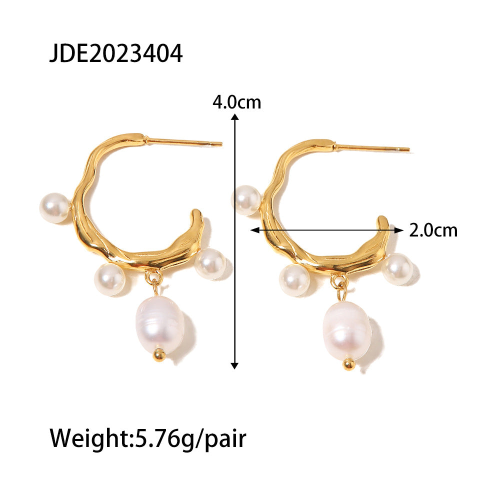 5pcs Vintage Natural Light Pearl Pendant Earrings Niche Design Studs Personality Twist C-Shaped Pearl Earrings