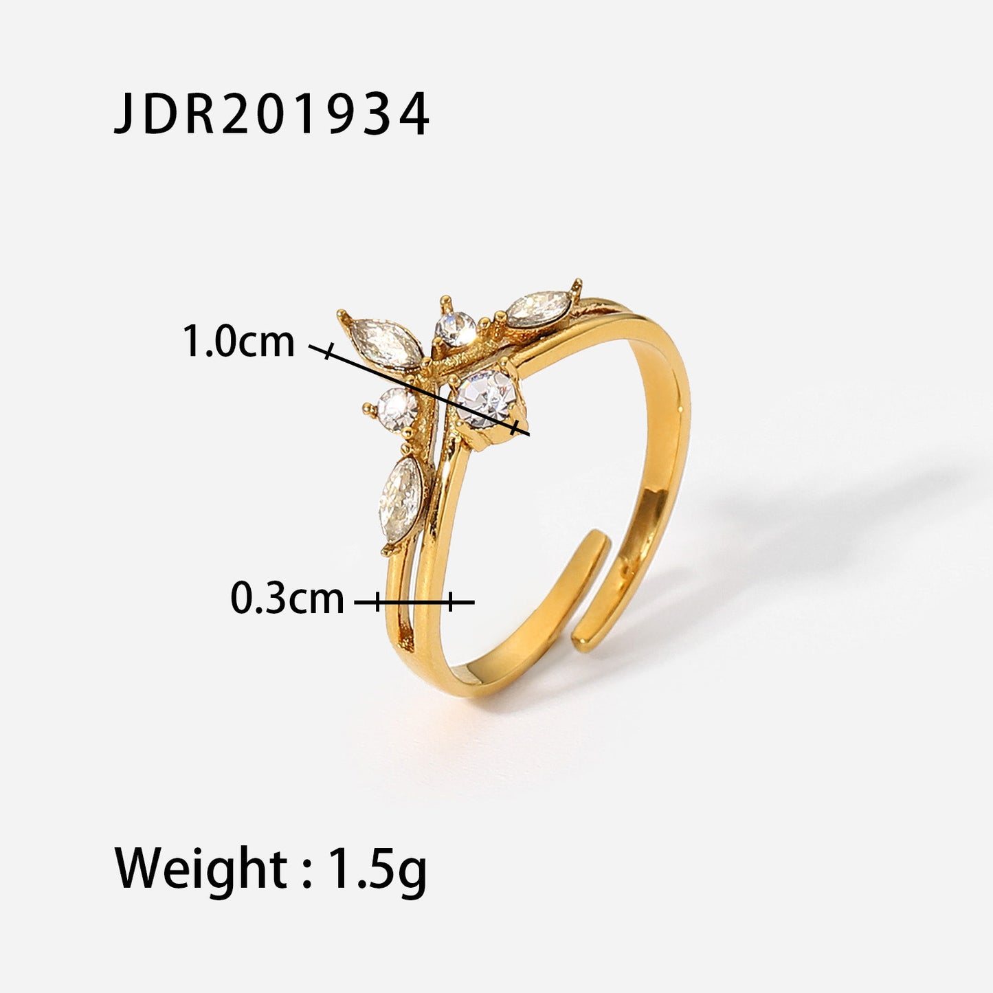 Same Ring Anti-Stainless Steel 18K Gold Plated Jewelry Opening Irregular Square Crystal Zircon Ring Female