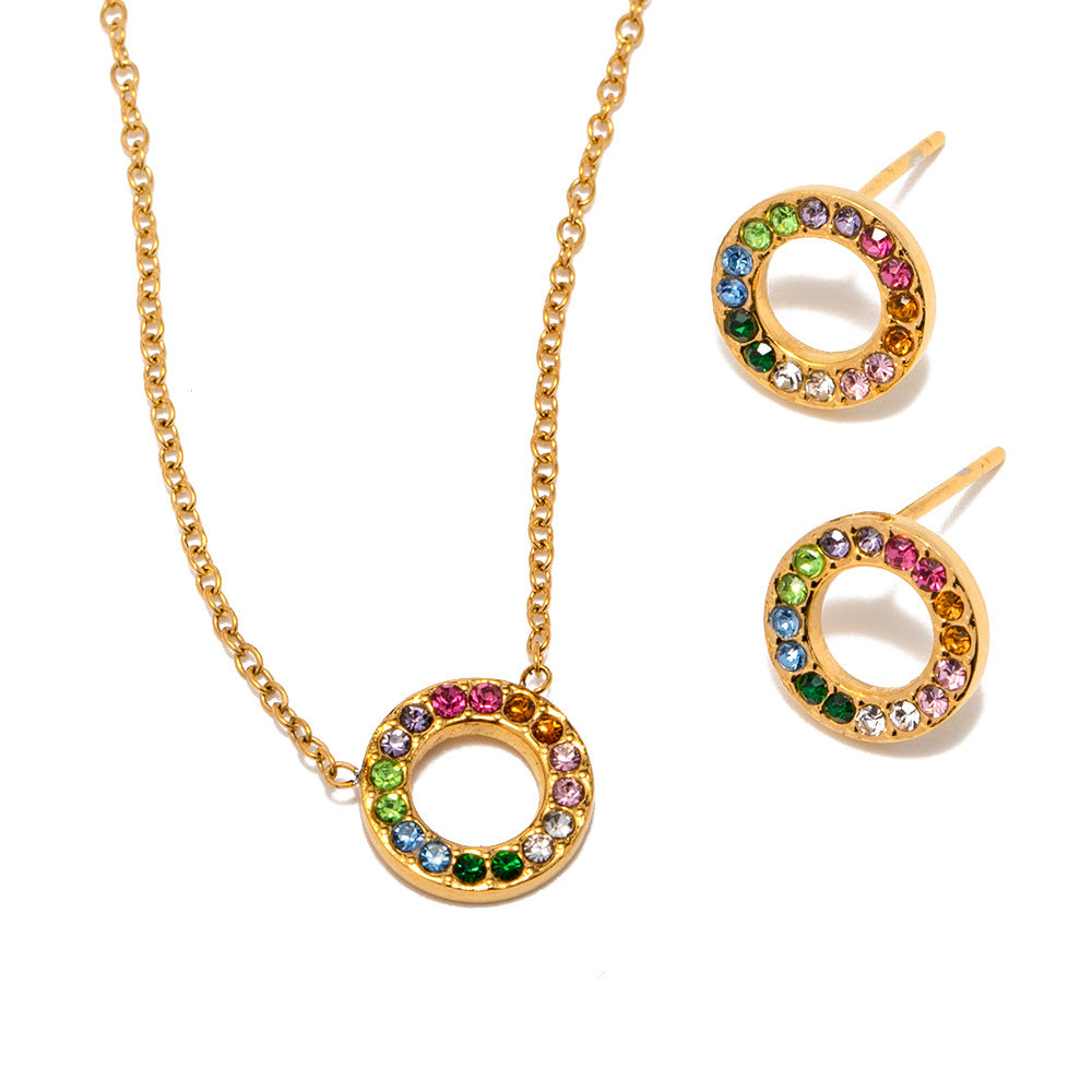 5pcs 18K Gold Multicolor Zircon Inlaid Circle Earrings Do Not Fade Color Advanced Design Sense Earrings