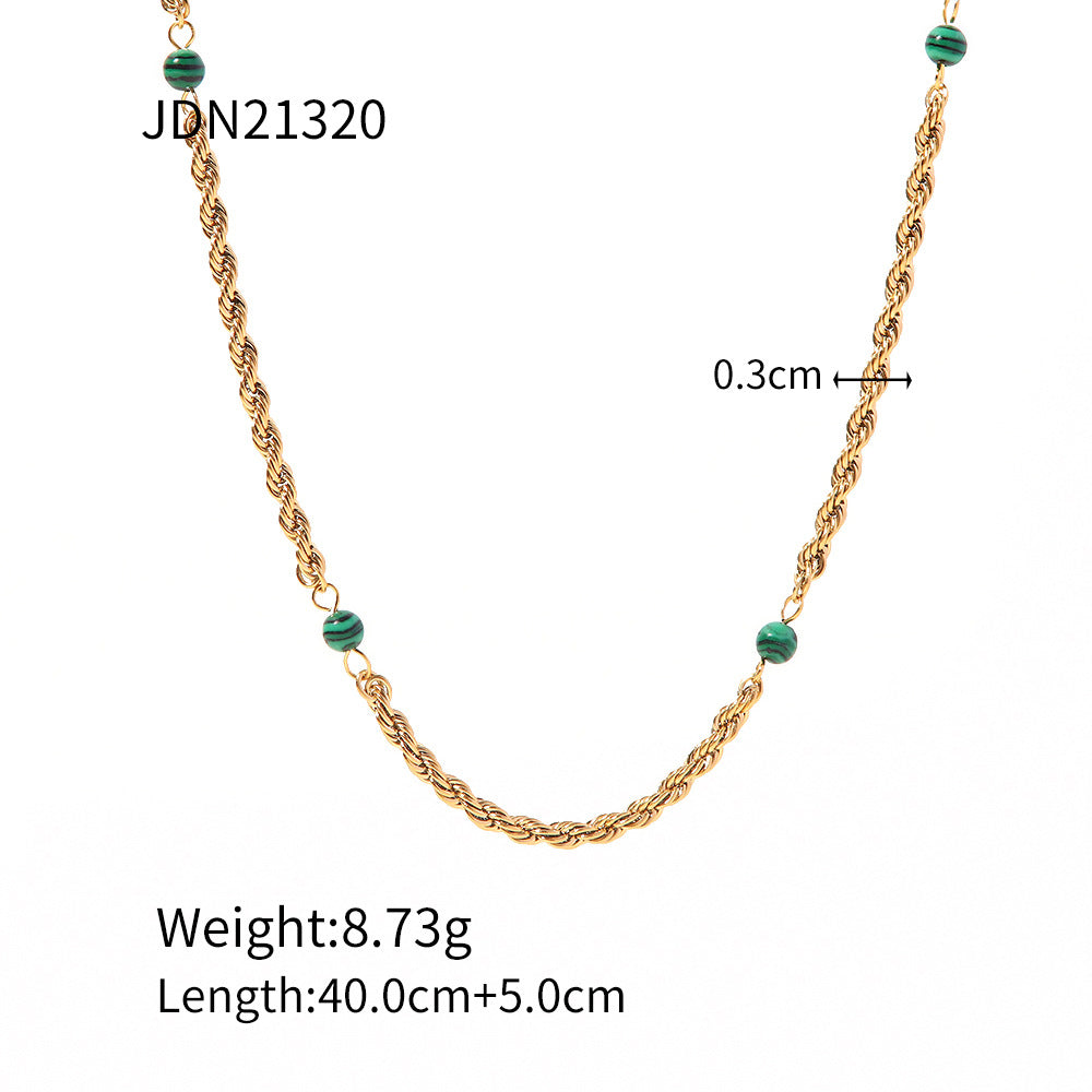 5pcs Tide Natural Malachite Necklace Women's Niche Design Collarbone Twist Chain Fast Fading Necklace