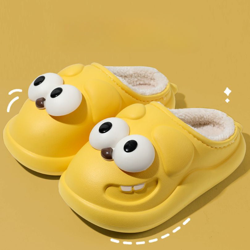 Waterproof Cotton Slippers Female Winter Cute Cartoon Big Eye Dog Stepping On Shit Sense Family Winter Slippers Female Winter Outside To Wear