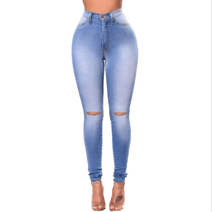 Slim Slim High Elastic Ripped Jeans Pencil Pants Women