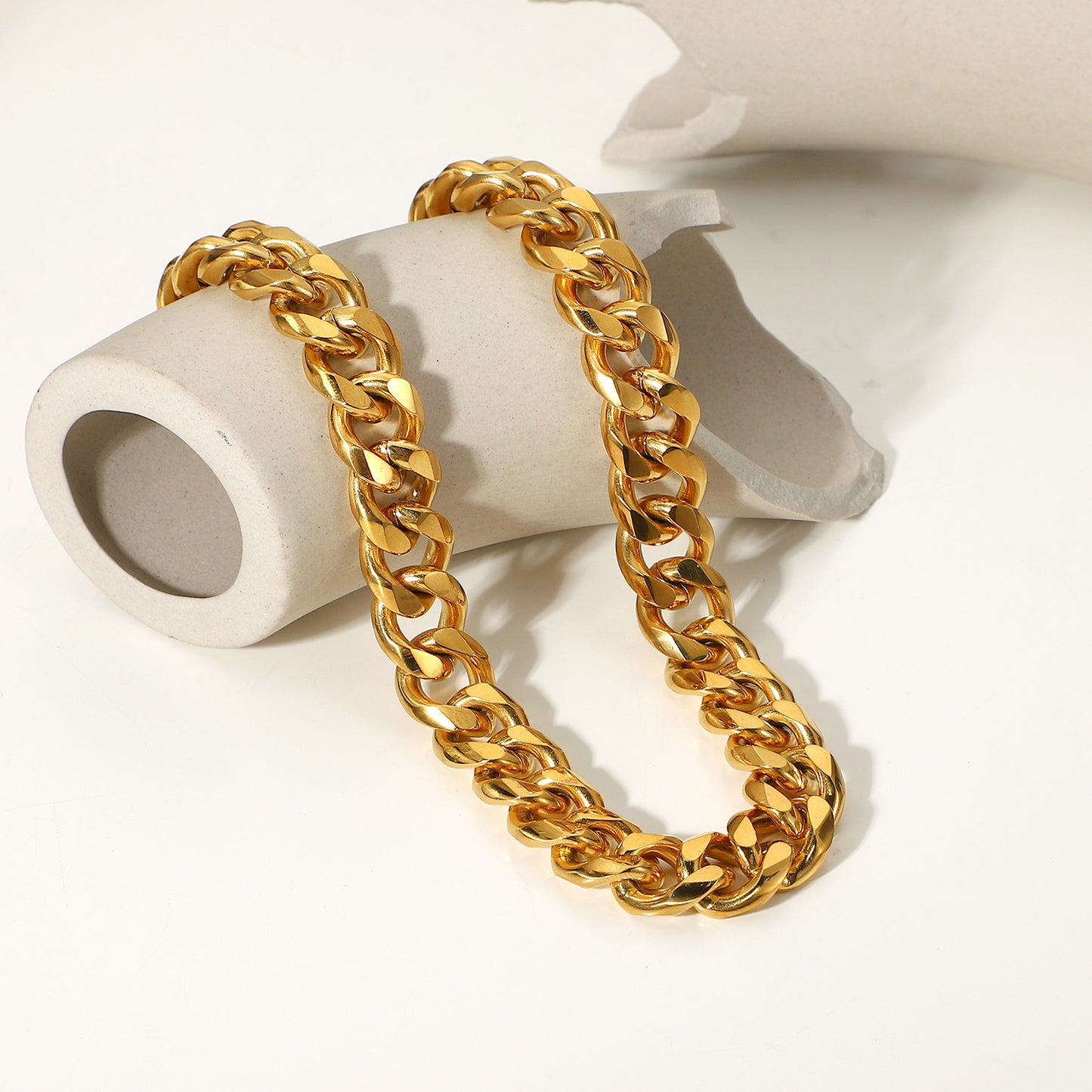 5pcs 15Mm Wide Coarse Curb Chain Necklace Blogger Punk Jewelry Gold Plated Stainless Steel Cuban Chain Necklace For Ladies