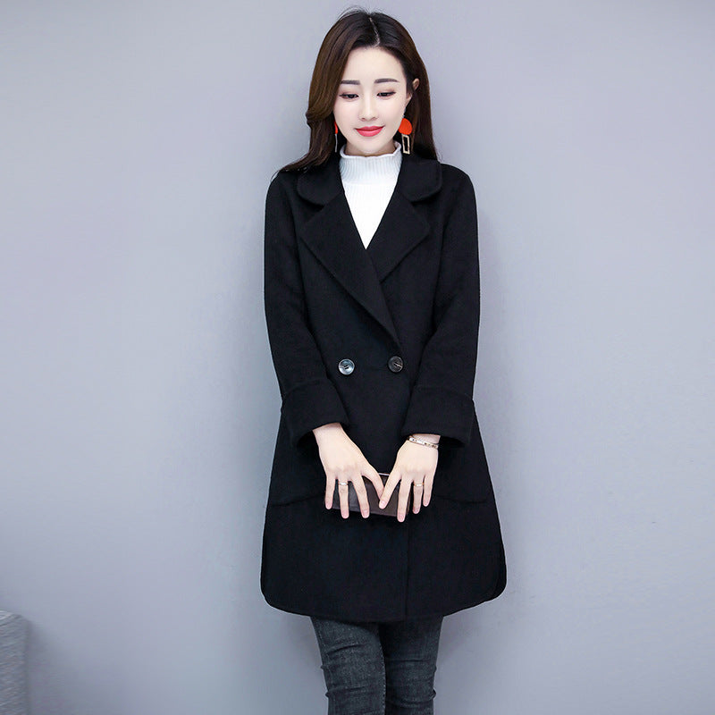 Fashion All-In-One Counter Quality Pure Wool Hand-Stitched Medium Length Double-Sided Cashmere Overcoat