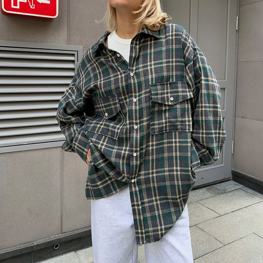 Spring Classic Oversize Lapel Plaid Women's Shirt New Fashion Top For Women