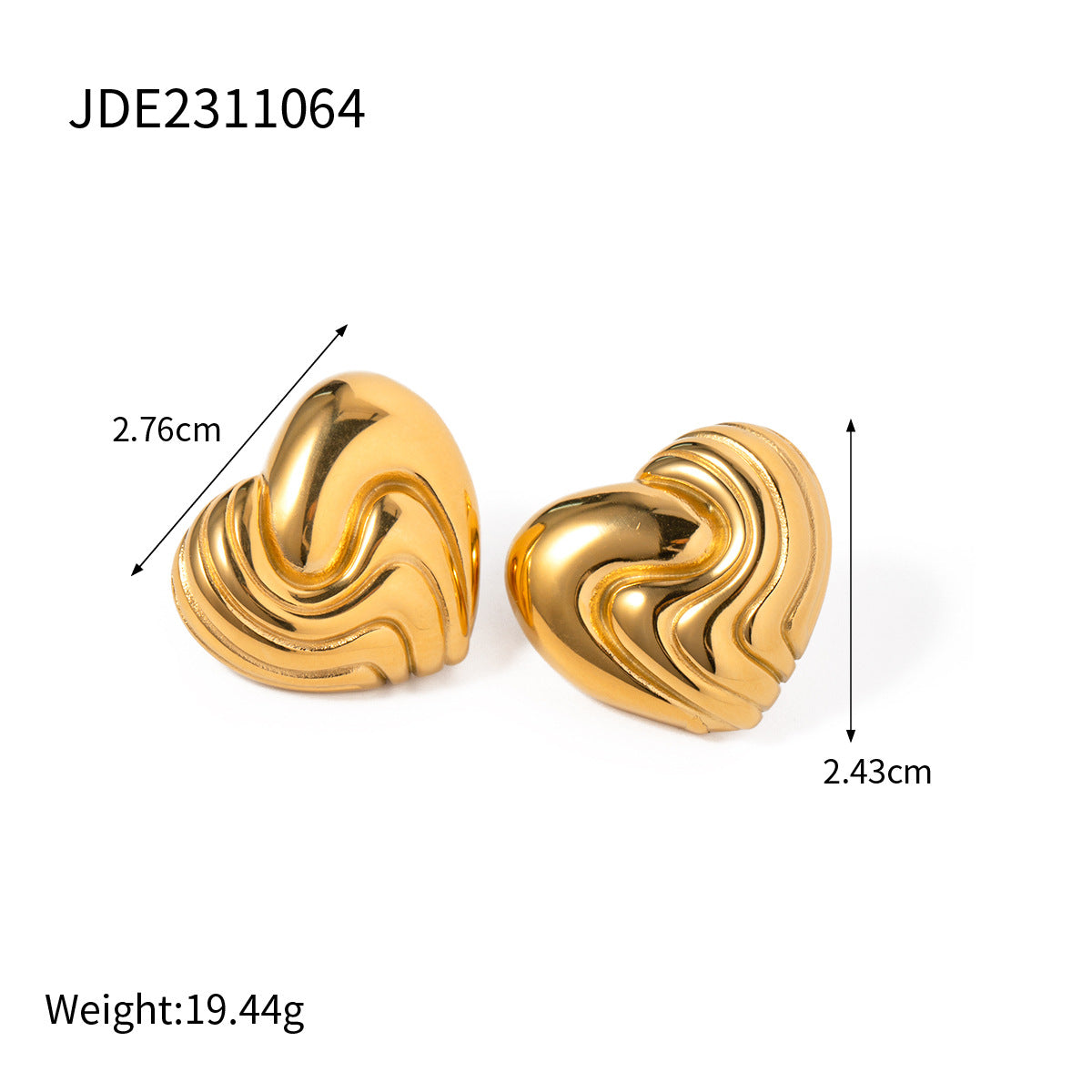 5pcs New 18K Gold Stainless Steel Texture Love Earrings Stainless Steel Jewelry Fashion Personality Ladies