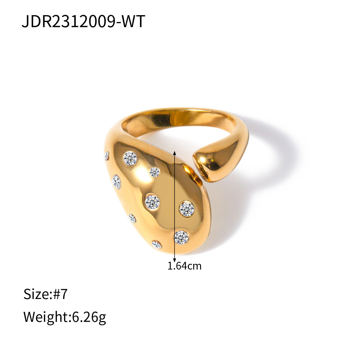 5pcs 18K Gold Stainless Steel Inlaid With Colored Diamond-Shaped Open Ring Jewelry