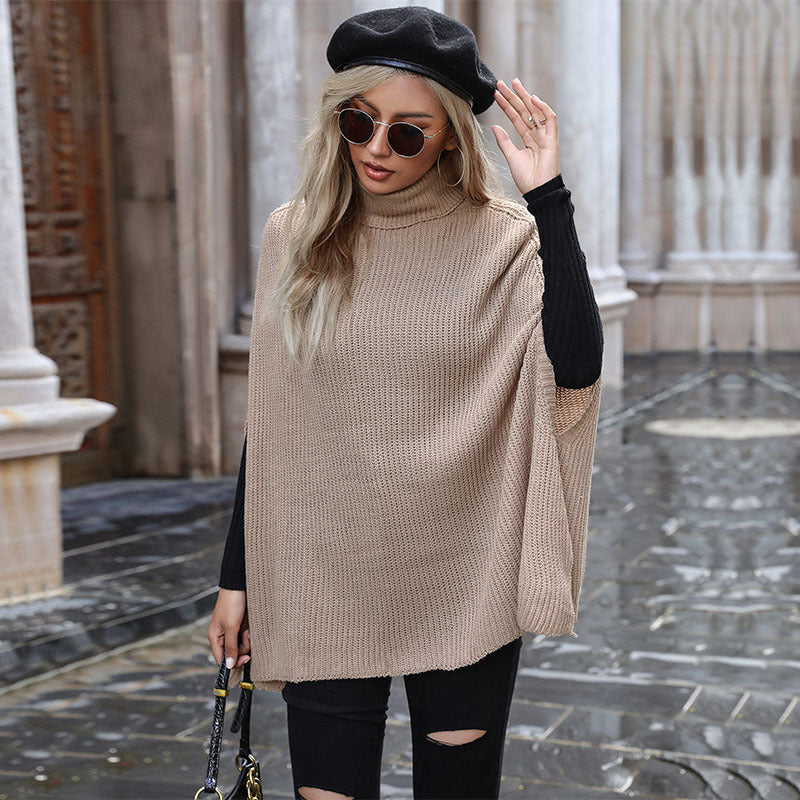 Stylish, Warm, and Solid Color High Neck Knitted Outerwear for Autumn and Winter