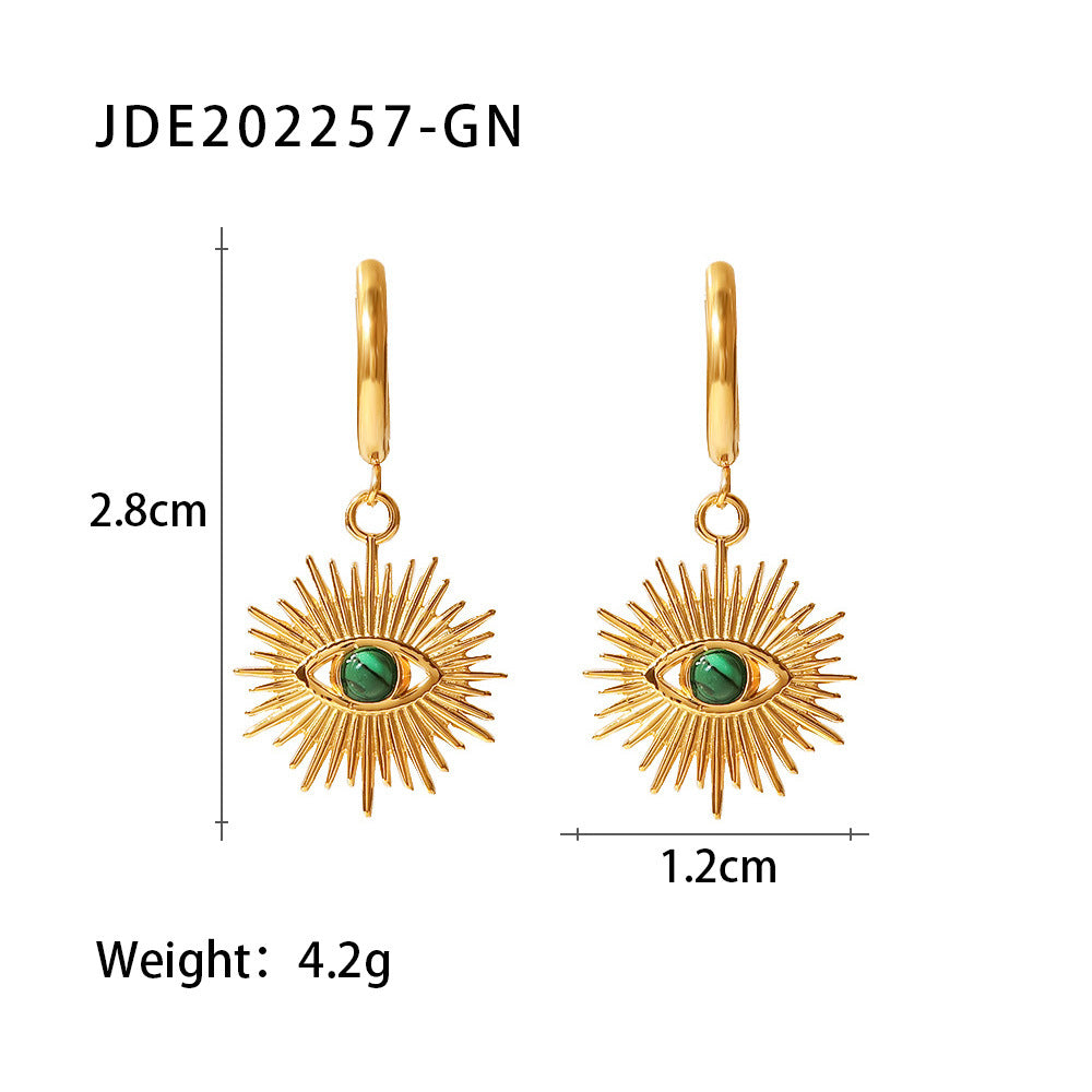 5pcs Titanium Steel Earrings Stainless Steel Plated 18K Gold Turquoise Peacock Turquoise Hollow Devil's Eye Earrings