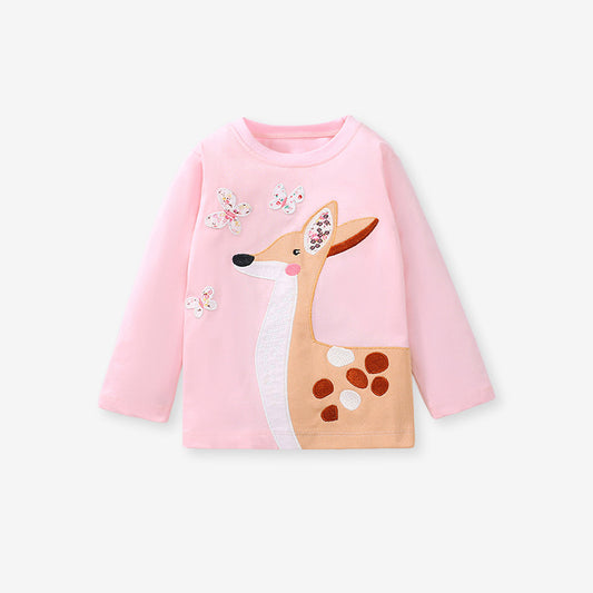 Long Sleeve Girls T-Shirt Cute Animal Children's Top Pure Cotton Autumn Children's T-Shirt