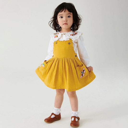 Girls Strap Dress Children's Skirt Autumn Cotton Skirt Embroidery Children's Skirt