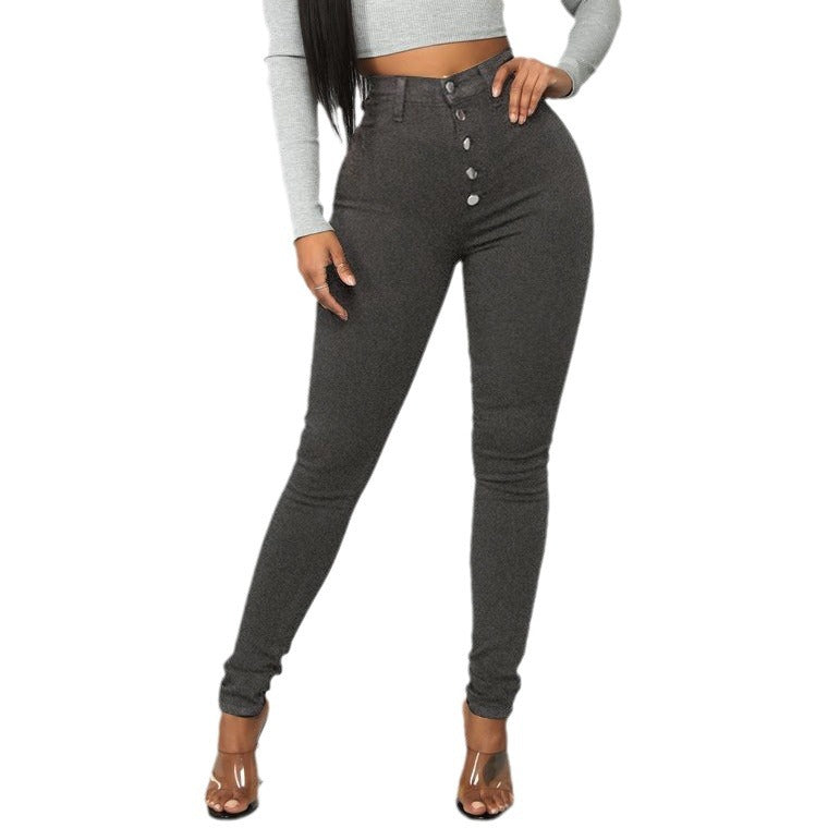 Women's High-Waist Hip-Lifting And Slim-Fit New Jeans With Breasted Stretch And Tight