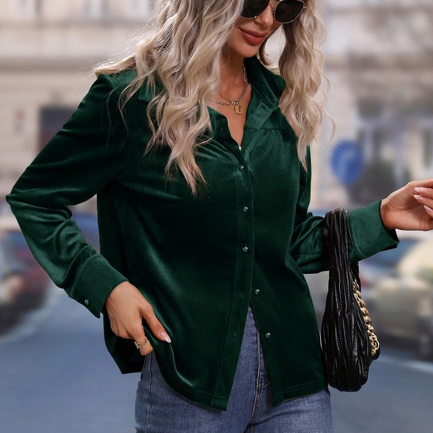 Sexy Temperament Elegant Shirt Autumn And Winter New Long Sleeve Lapel Flannelette Women's Wear