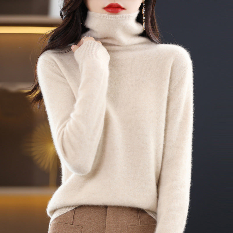 Seamless Pile Neck 100 Woolen Sweater Women's Pullover Knitted Bottom Turtleneck Cashmere Sweater