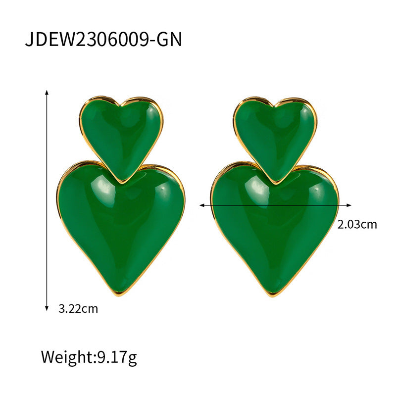 5pcs Jewelry 18K Gold Plated Heart Drop Oil Pendant Earrings Simple Design Sense Of Temperament Fashion